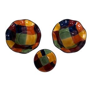 Tabletop Gallery Caracas Bowl Set - 2 w/Ruffled Edge 1 Small Ceramic Patchwork